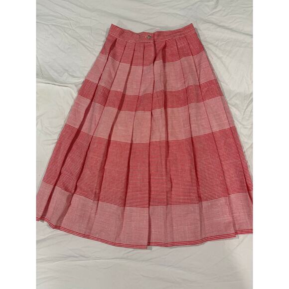 Vintage Pleated Red Striped Midi Ankle Length Skirt - Picture 8 of 11